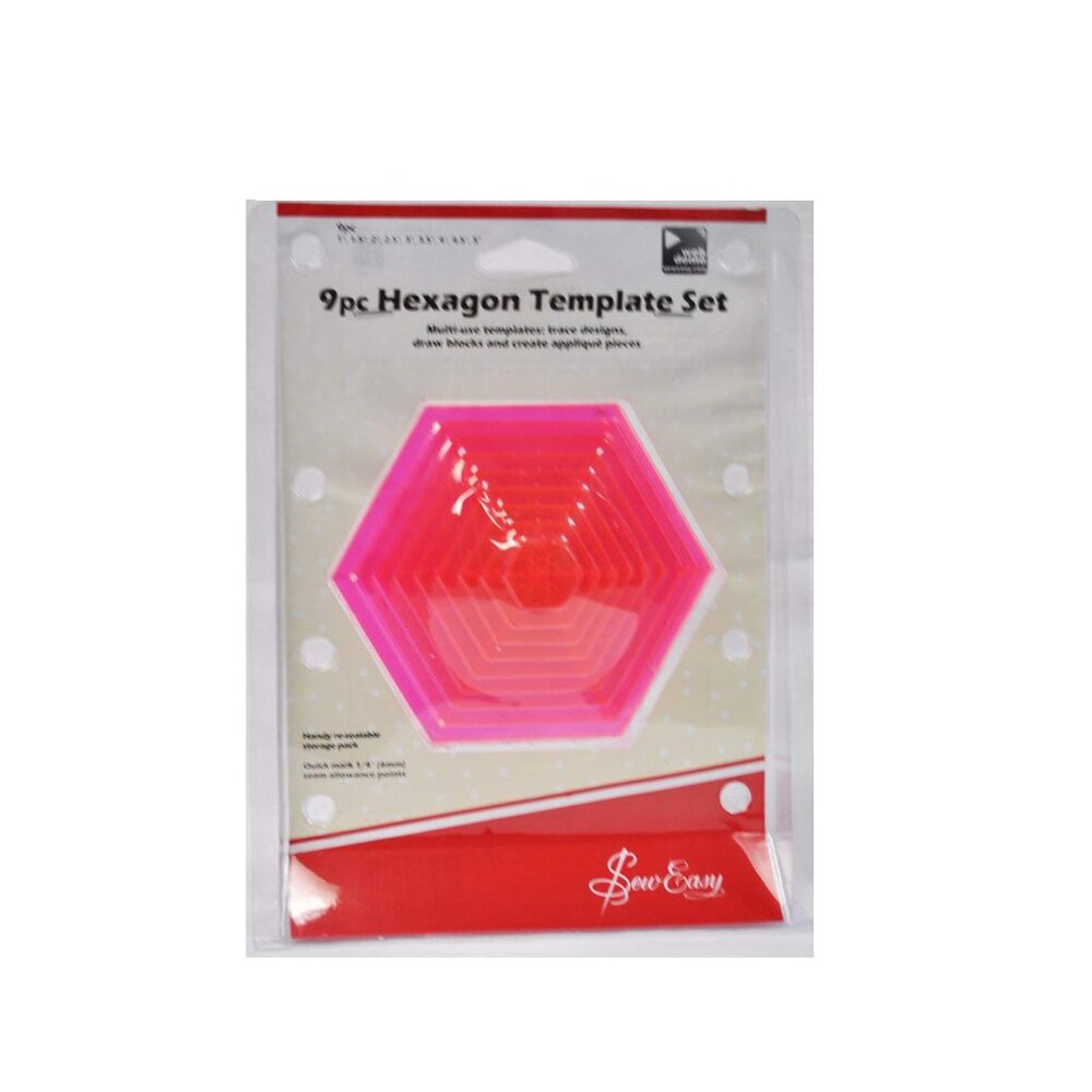 Sew Easy 9 Piece Hexagon Template Set ERGG07.PNK, NEW